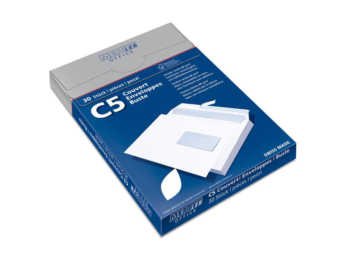 Mettler Couvert C5 Fenster rechts hochweiss 100 g/m² Haftklebe (30 Stück)