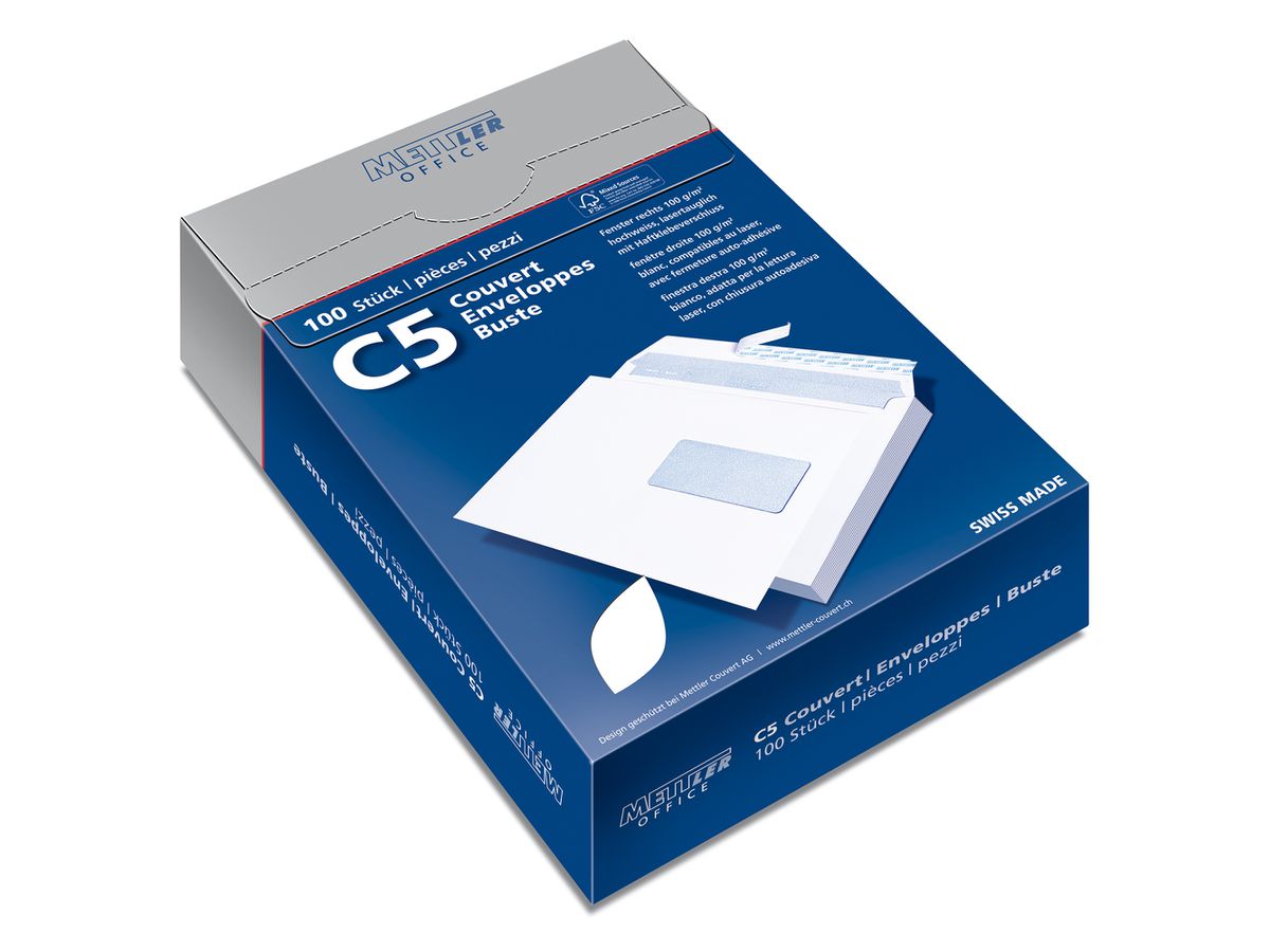 Mettler Couvert C5 Fenster rechts hochweiss 100 g/m² Haftklebe (100 Stück)