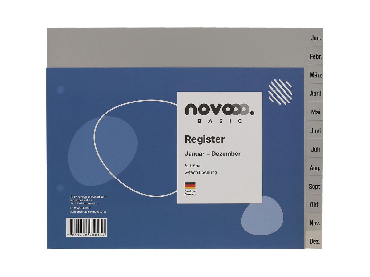 Register Novooo 1/2 Höhe grau, Jan-Dez DE
