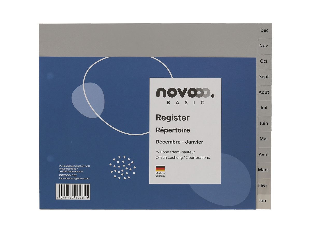 Register Novooo 1/2 Höhe grau, Déc-Jan FR