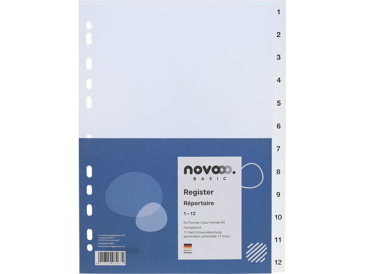 Register Novooo A4 transparent, 1-12