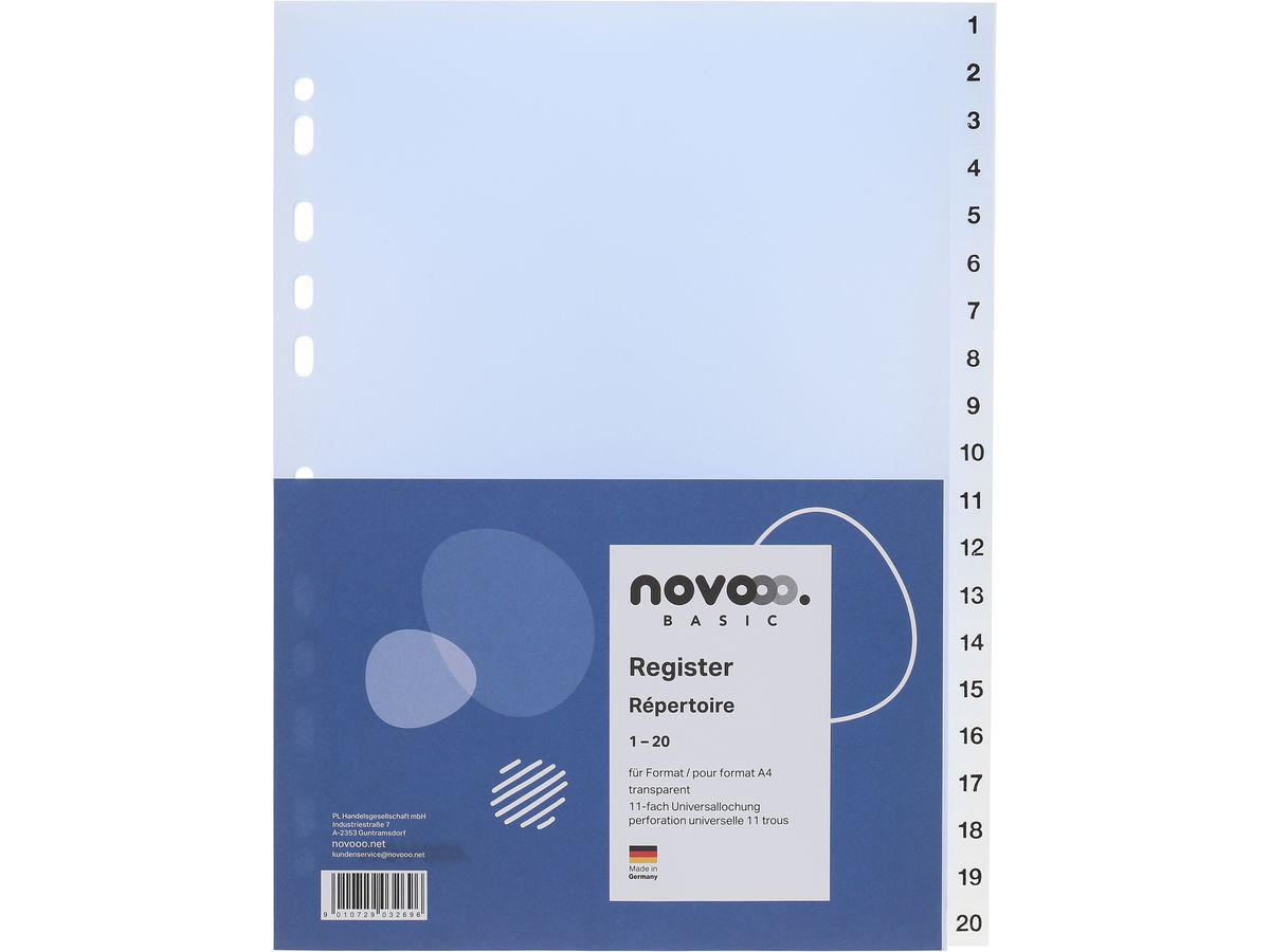 Register Novooo A4 transparent, 1-20