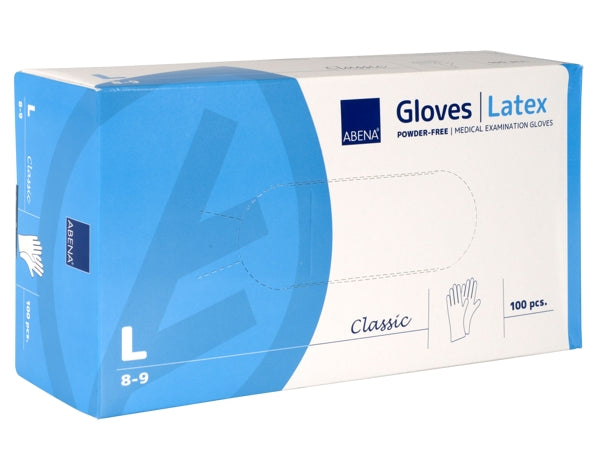 Einweghandschuhe Abena Classic Latex, weiss, puderfrei, unsteril, 240 mm, Grösse L