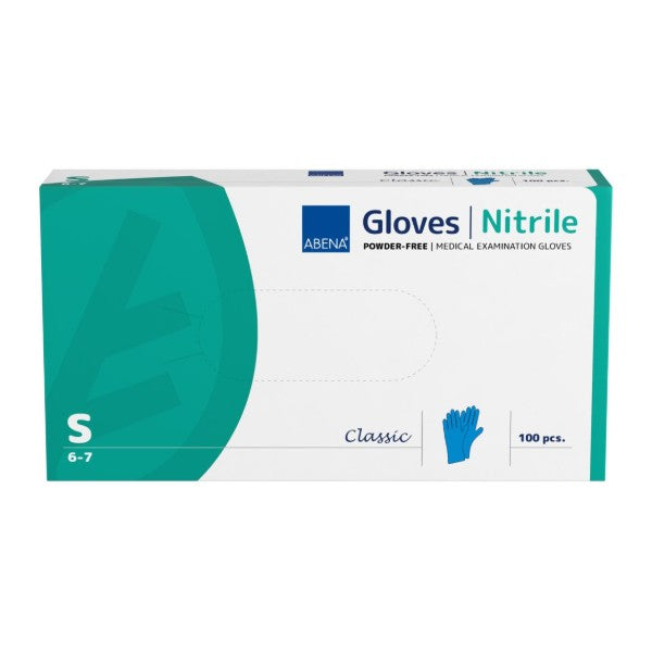 Nitril-Einweghandschuhe Abena Classic, blau, puderfrei, unsteril, 240 mm, Grösse S – 100 Stück