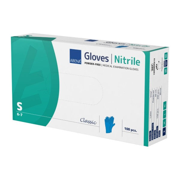 Nitril-Einweghandschuhe Abena Classic, blau, puderfrei, unsteril, 240 mm, Grösse S – 100 Stück