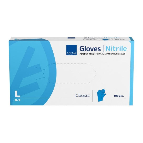 Nitril-Einweghandschuhe Abena Classic, blau, puderfrei, unsteril, 240 mm, Grösse L – 100 Stück