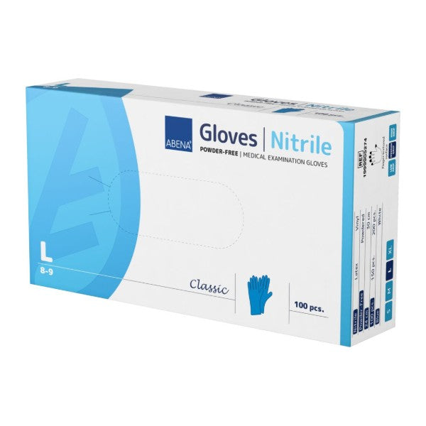 Nitril-Einweghandschuhe Abena Classic, blau, puderfrei, unsteril, 240 mm, Grösse L – 100 Stück