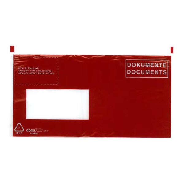 Büroline Dokumententasche C6/5, rot, Fenster links, selbstklebend, 250 Stück