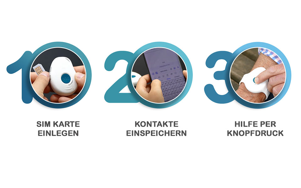 Einrichtung in 3 Schritten: SIM einlegen, Kontakte speichern, Hilfe per Knopfdruck