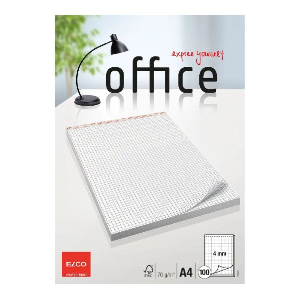 ELCO Notizblock kariert A4, 4 mm, weiss, 100 Blatt