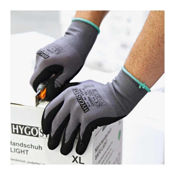Arbeitshandschuhe Hygostar ERGO FLEX, Nylon, grau/schwarz, Nitril-PU-beschichtet, Grösse L – 12 Paar