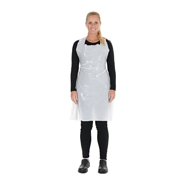 Latzschürze Hygostar extra stark, LD-PE, weiss, 40 my, 110 × 75 cm – 1000 Stück