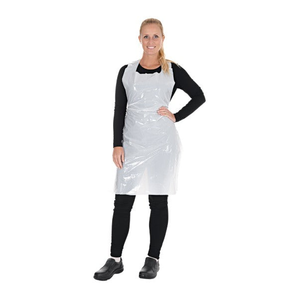 Latzschürze Hygostar extra stark, LD-PE, weiss, 40 my, 110 × 75 cm – 1000 Stück