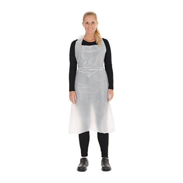 Latzschürze Hygostar, LD-PE, weiss, 0,033 mm, 125 × 75 cm – 500 Stück