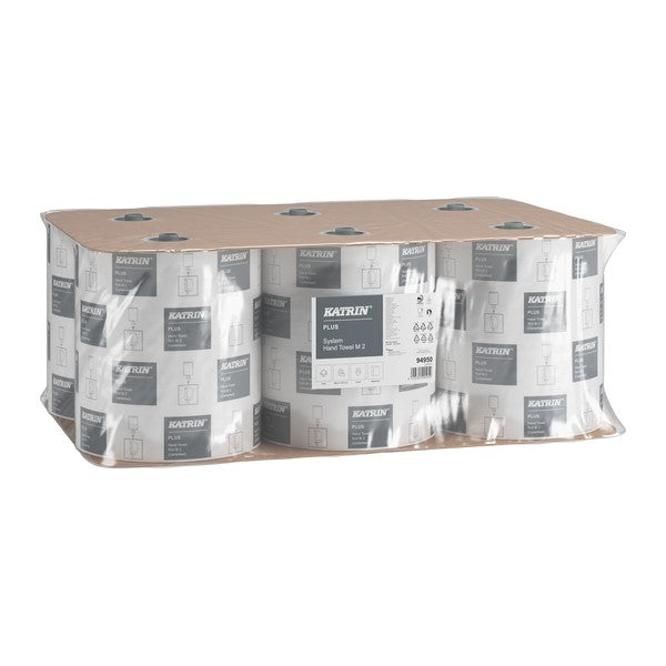 Handtuchrolle Katrin Plus M2 System, Zellstoff, 2-lagig, weiss, 21 cm × 180 m – 6 Rollen