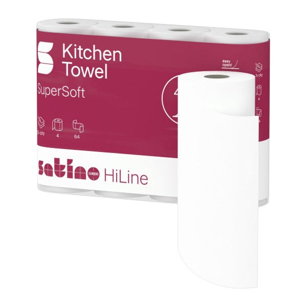 Küchenrollen Satino HiLine, Zellstoff, 3-lagig, 64 Blatt – 32 Rollen