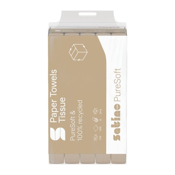 Handtuch Satino PureSoft – PT2 System, W-Falz, Recycling, 2-lagig, 22 × 32 cm – 3000 Stück