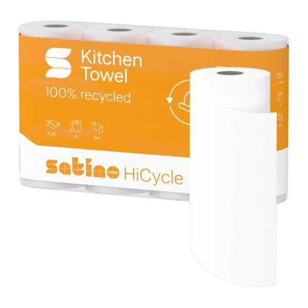 Haushaltrollen Satino HiCycle, Recycling, 2-lagig, 64 Blatt – 32 Rollen