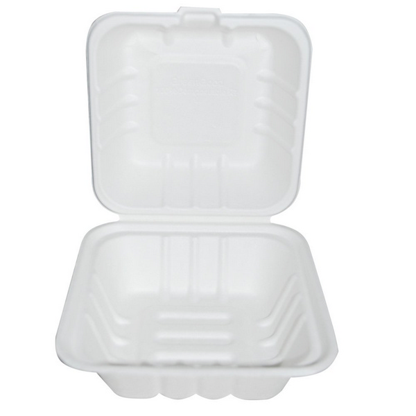 Hamburger-Box Bagasse weiss kompostierbar 150 × 150 × 80mm – 500 Stück