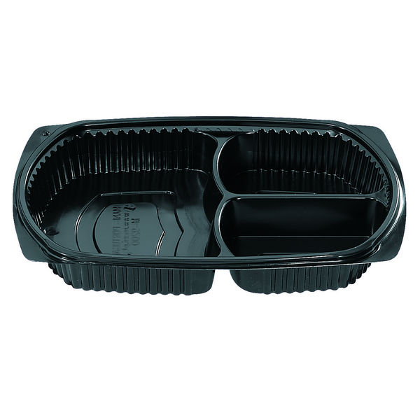 Menubox 530/200/200ml PP schwarz dreigeteilt ohne Deckel - 400 Stück