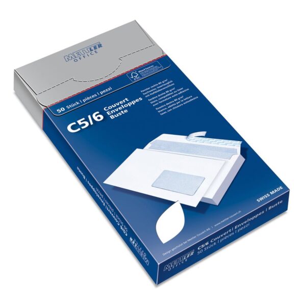 Mettler Couvert C5 Fenster rechts hochweiss 80 g/m² Haftklebe (50 Stück)