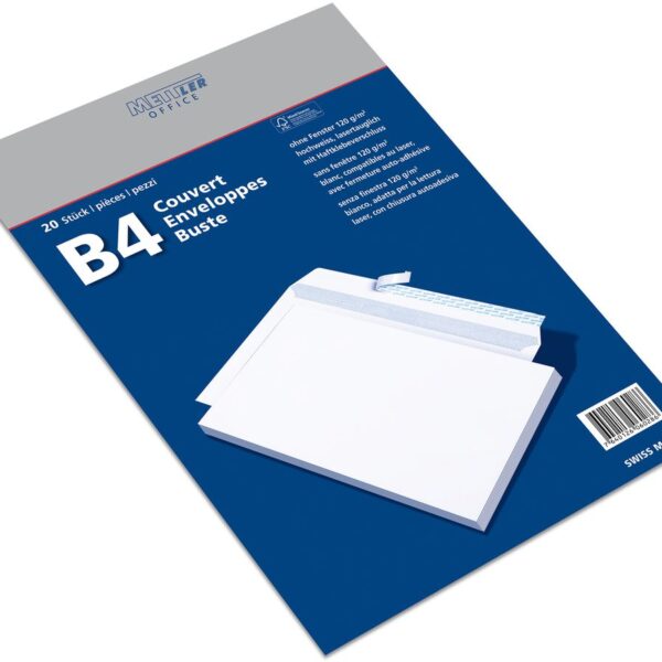 Mettler Couvert B4 ohne Fenster ultraweiss 120 g/m² (20 Stück)