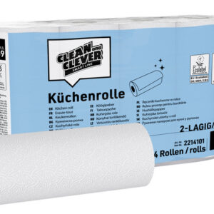 CLEAN and CLEVER Küchenrollen SMA69, Zellstoff, 2-lagig, 64 Blatt, 23 × 22 cm, weiss – 32 Rollen