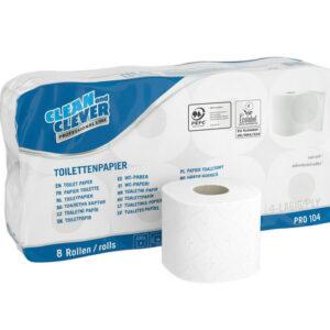 CLEAN and CLEVER Toilettenpapier Kleinrollen PRO 104, Zellstoff, 4-lagig, 150 Blatt, 9,7 × 12,5 cm, hochweiss, Blumenprägu…