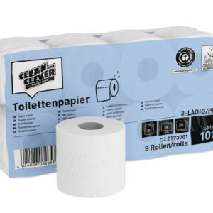 CLEAN and CLEVER Toilettenpapier Kleinrollen SMA 101, Recycling, 3-lagig, 250 Blatt, 9,4 × 11 cm, weiss, Waffelprägung – 6…