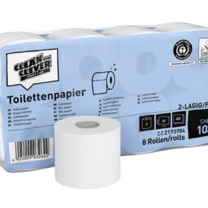 CLEAN and CLEVER Toilettenpapier Kleinrollen SMA 103, Recycling, 2-lagig, 400 Blatt, 9,45 × 11 cm, weiss, Wellenprägung –…