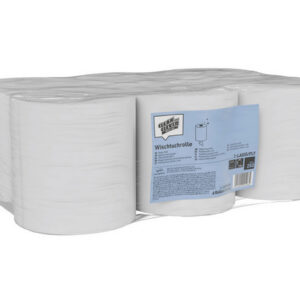 CLEAN and CLEVER Wischtuchrolle SMA 250, Recycling, 1-lagig, Innenabrollung, 19 cm × 300 lfm, geprägt, weiss – 6 Rollen