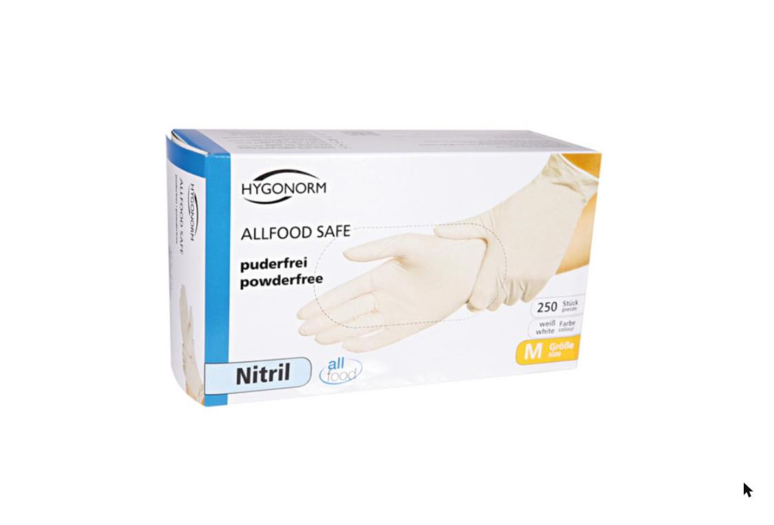 HYGONORM Allfood Safe Nitril-Einweghandschuhe weiss puderfrei unsteril
