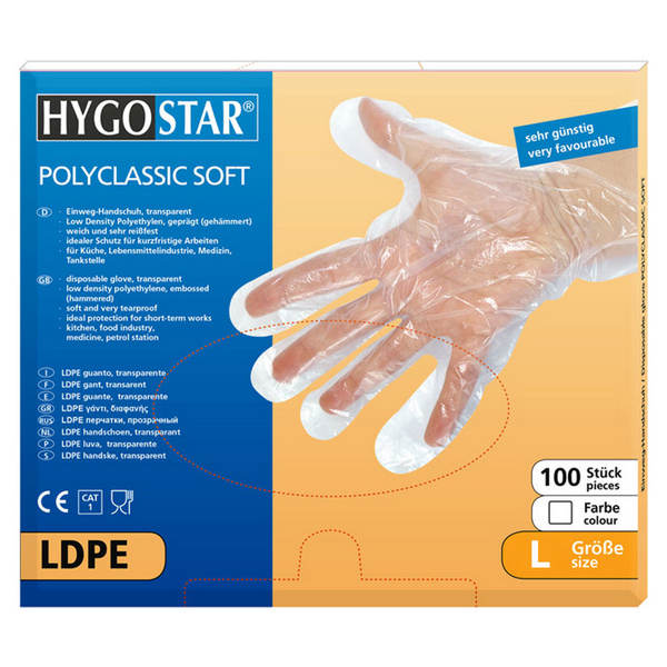 HYGOSTAR Polyclassic Soft Einweghandschuhe, LD-PE, transparent, Gr. L - 100 Stück